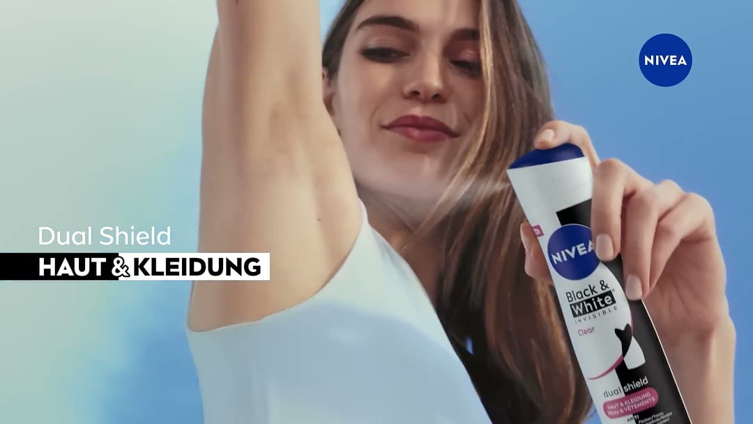 Brand Impact, The 'Schutz vor DEO-FLECKEN' problem caption, clothing close-up. Brand mark still anchored top-right.