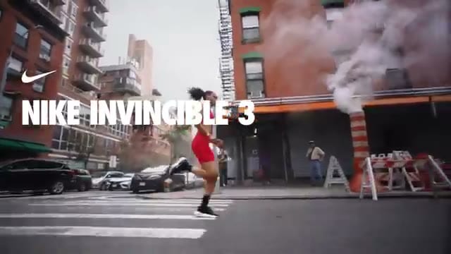Get Noticed, 'NIKE INVINCIBLE 3' caption on the opening frame, brand AND product lock together before the second beat.